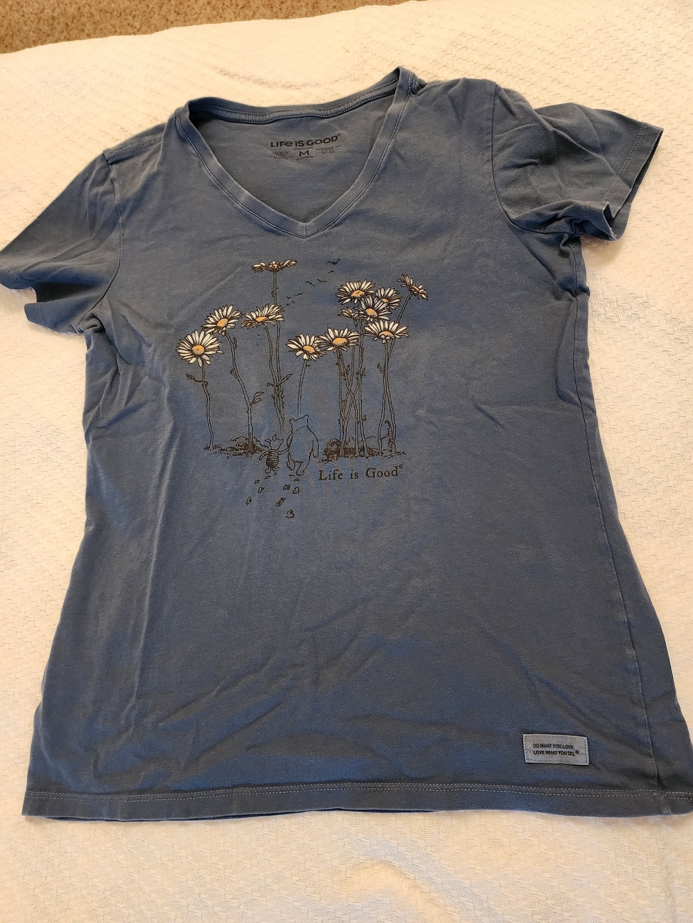 Life Is Good Dusty Blue V-Neck Daisy Scene Tee